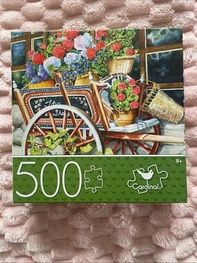 Cardinal 500-Piece Floral Cart Jigsaw Puzzle - Green & Red Accents